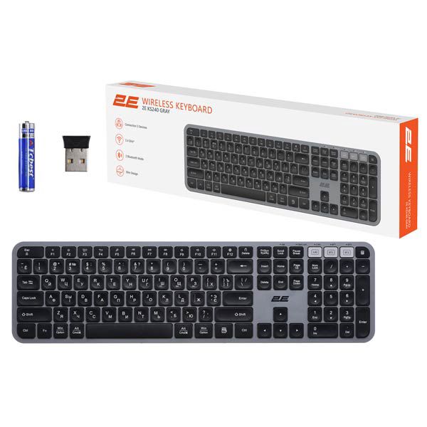 2E KS240 WL BT Gray Keyboard — Mallar, Bakı