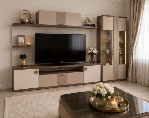 Mebel dəsti – qonaq otağı üçün TV stend və vitrindən ibarət müasir — Bakı