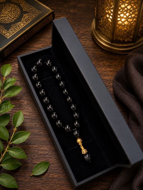 Qara oniks təsbeh – zərif hədiyyə qutusunda - Material: parlaq — Bakı