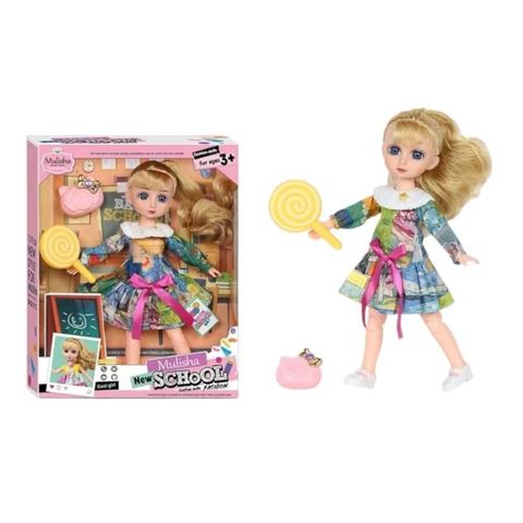 Kukla Barbie Mulisha məktəb geyimində, parlaq lent və konfet aksessuarı, mini çanta ilə, yumşaq saçlı, iri gözlü, oynaq bədən quruluşlu, 3+ yaş üçün - BM-256 — Bakı