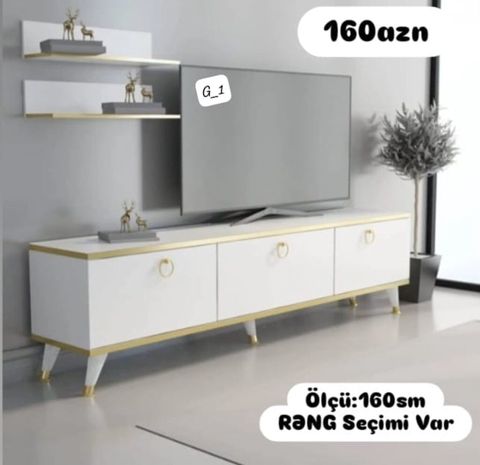 TV stendi və divar rəfləri dəsti - Model: G_1 - Ölçü: 160 sm - Rəng — Bakı