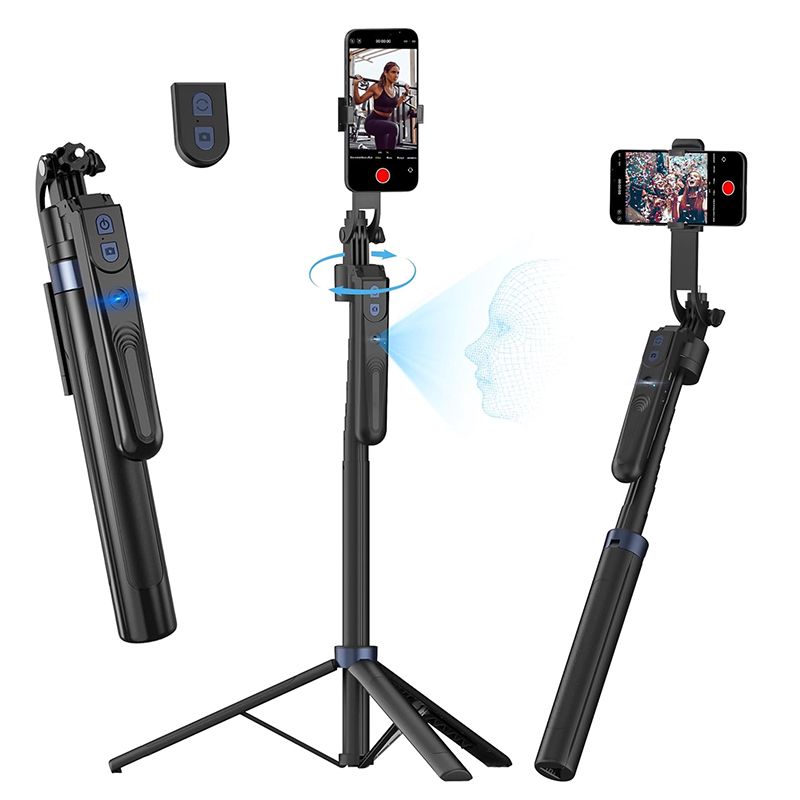 3-ü 1-də Alüminium Bluetooth Selfie Çubuğu, Simsiz Pult Avtomatik Üz İzləmə Tripod 360 Fırlanan Stend, Android və iPhone üçün Tripod — Telefonlar və qadjetlər, Bakı (3)