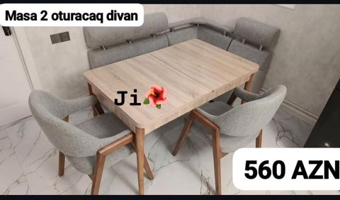 Mətbəx üçün, Yeni, Açılan, Dördbucaq masa, 2 stul — Digah