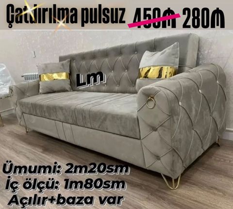 Açılan mexanizimli, bazalı divan - Ümumi ölçü: 2 m 20 sm — Bakı