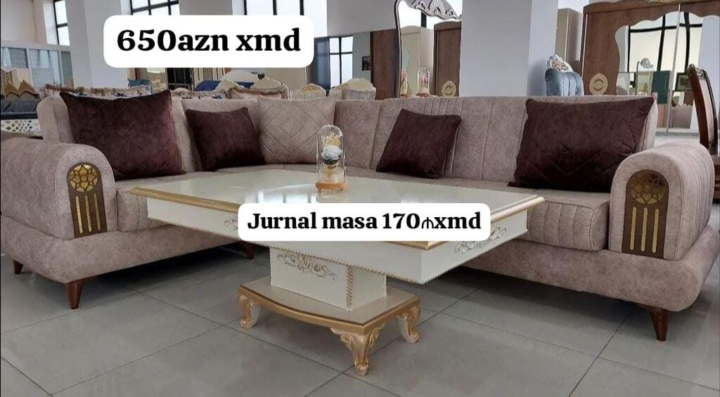 Künc divan və jurnal masası dəsti - Künc divan: geniş oturma sahəsi — Yumşaq mobilya dəstləri, Bakı