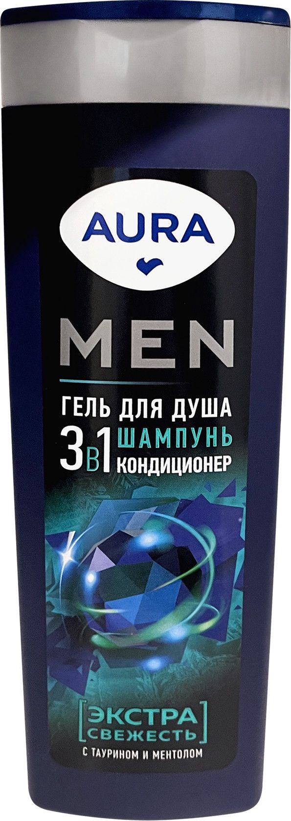 Kişilər üçün duş geli Aura Men 3-ü 1-də Ekstra Təravət, Taurin və Mentol ilə, 380 ml — Mallar, Bakı