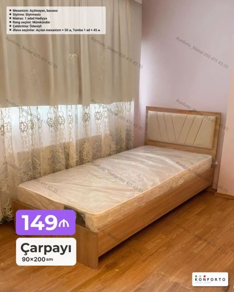 Çarpayı – 90×200 sm Mexanizm: açılmayan, bazasız Sıyırma — Bakı