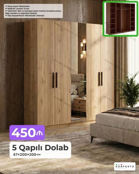 5 qapılı geyim dolabı – 47×200×200 sm - Material: 18 mm laminat — Bakı