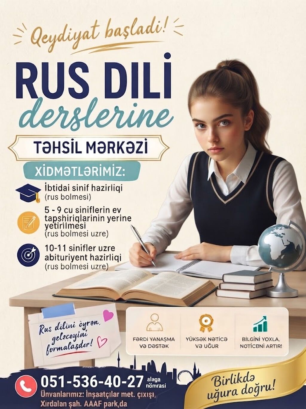 Ibtidai sinif hazirliqi (rus bolmesi), -Rus dilinden 5 - 9 cu — Xarici dillər, Bakı