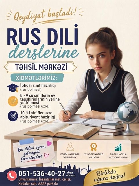 Ibtidai sinif hazirliqi (rus bolmesi), -Rus dilinden 5 - 9 cu — Bakı