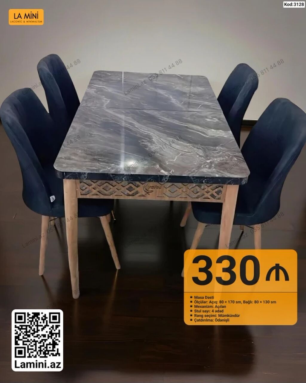Masa dəsti – La Mini (Kod: 3128) - Tip: Açılan mexanizmli masa və 4 — Masalar və stullar, Bakı