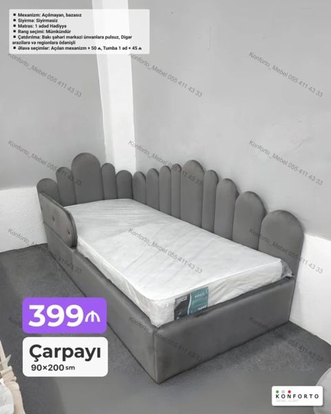 Uşaq/yeniyetmə üçün yumşaq başlıqlı çarpayı - Ölçü: 90×200 sm — Bakı