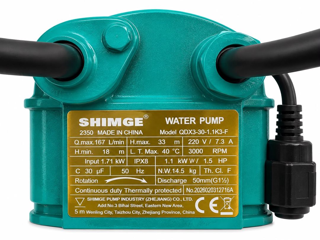Su nasosu Shimge QDX3-30-1.1KW 2350 1100 W 33 m 167 l/dəq — Mallar, Bakı (2)