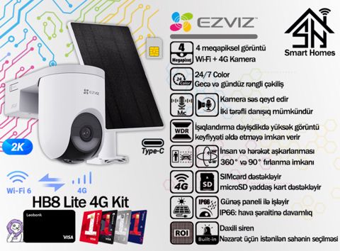 Müşahidə kamerası Ezviz günəş panelli 4G HB8 Lite 4G Kit — Bakı