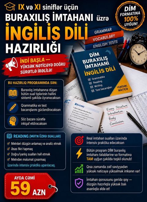 9-cu və 11-ci siniflərə Buraxılış İmtahan üzrə İngilis dili — Masazır