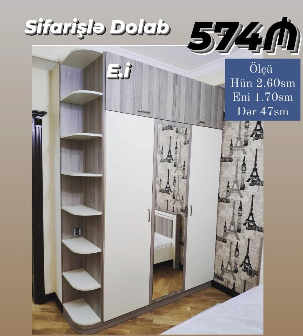 Künc dolab, Qarderob, Açılan, Korpuslu, 3 qapılı — Şkaflar, Sumqayıt
