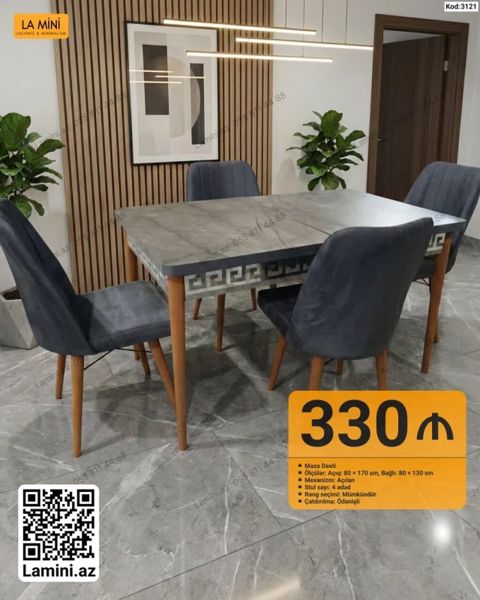 Masa dəsti – Kod: 3121 - Ölçülər: açıq 80 170 sm, bağlı 80 130 sm — Bakı