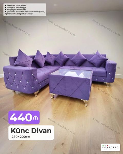 Məhsul: Künc divan Ölçü: 280×200 sm Qiymət: 440 Xüsusiyyətlər — Bakı