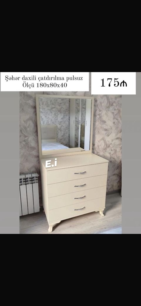 Aynalı komod - Rəng: krem - Material: laminat/MDF əsaslı mebel — Bakı