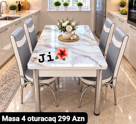Mətbəx üçün modern masa və 4 ədəd stul dəsti. - Masa Ölçüsü: 4 — Bakı