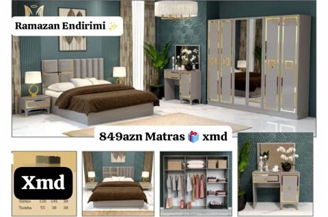 Ramazan Endirimi Müasir üslubda yataq otağı dəsti: - Gri rəngli — Sumqayıt