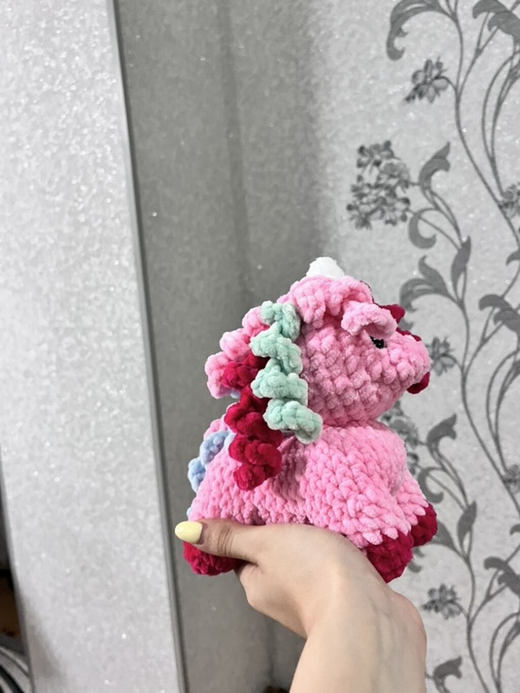 Əl işi toxunma oyuncağ – Pembe yunicorn - Material: çox yumşaq, plyuş — Yumşaq oyuncaqlar, Digah (2)