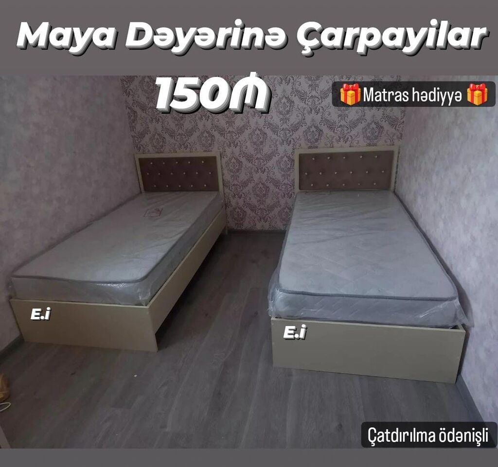 Çarpayılar – Maya dəyərinə Qiymət: 150₼ Hədiyyə: Matras Qeyd — Yataqlar, Sumqayıt (2)