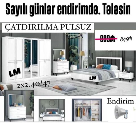 Ağ rəngdə müasir yataq dəsti Komplektin tərkibi: - 4 qapılı qarderob — Bakı