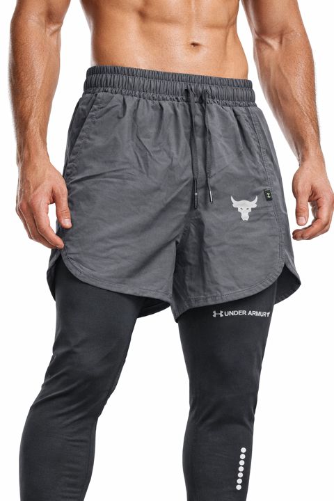 Kişilər üçün legginsli idman şortu 75017093, poliester, boz/qara, ölçü L — Bakı