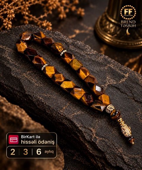 Brend təsbeh – FF Collection - Material: Təbii “Pələng gözü” (tiger — Bakı