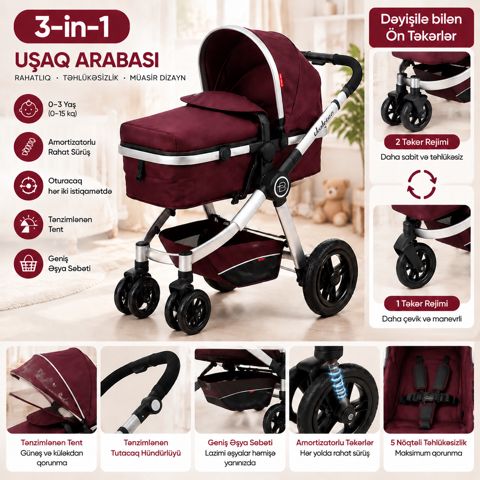 Uşaq arabası VP037, Tünd qırmızı — Bakı