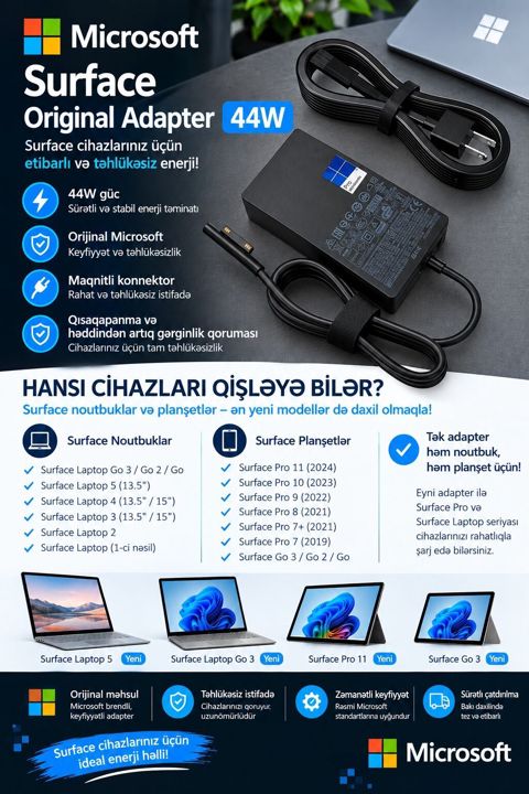 Qiymət 44w üçün nəzərdə tutulub 65w 75 Microsoft Surface Original — Mehdiabad