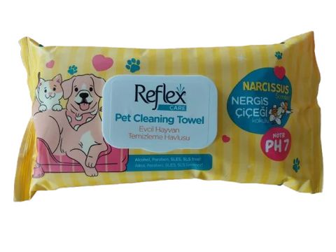Nəm salfet Reflex Care Pet Cleaning Towels ev heyvanlarının baxımı üçün 50 ədəd — Bakı