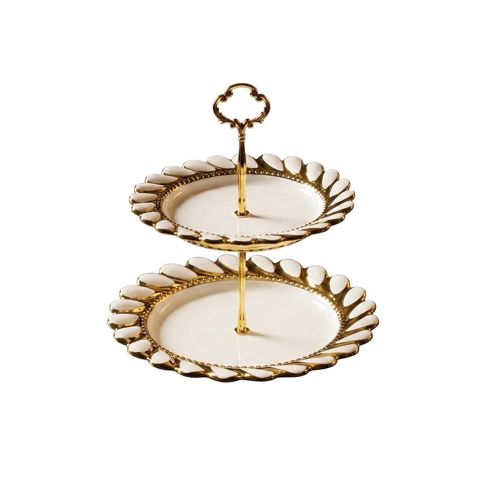 Etajer 0906, şüşə keramika, ağ/qızılı — Bakı