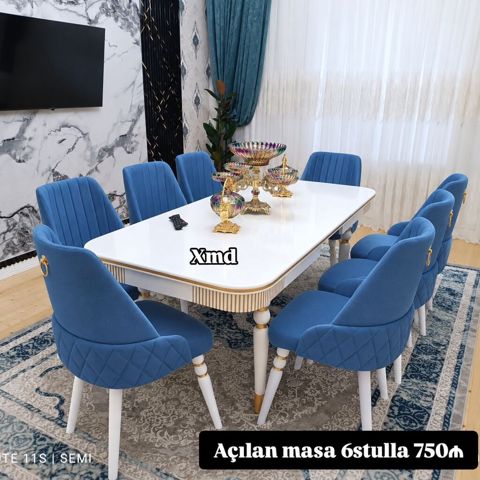 Açılan yemək masası dəsti – 6 ədəd stulla birlikdə. - Masa rəngi — Bakı
