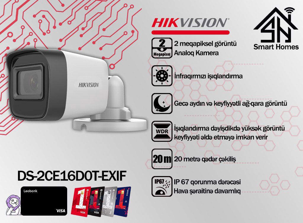 "Hikvision DS - 2CE16D0T - Exıf 2MP" analoq kamera — Ağıllı ev və təhlükəsizlik, Bakı