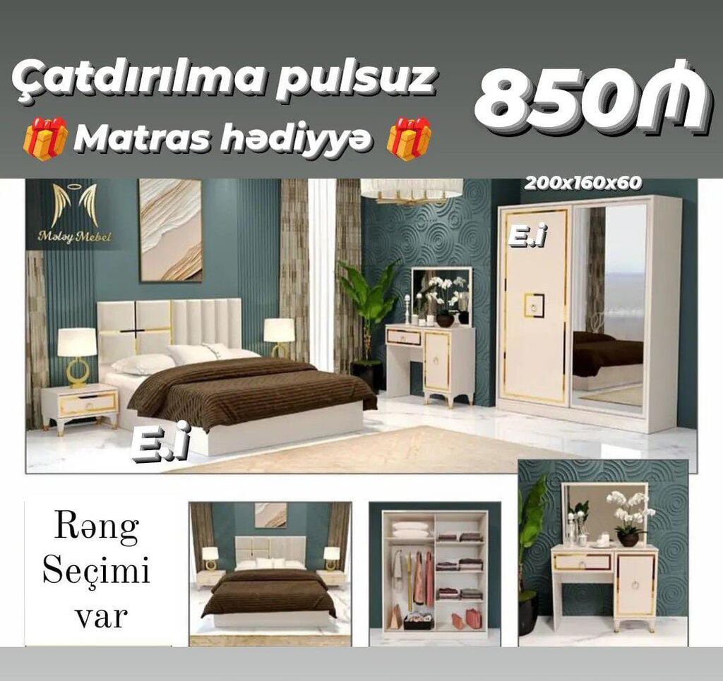 Yataq otağı dəstı – Modern klassik dizayn Dəst tərkibi: - Çarpayı — Yataq otağı mobilya dəstləri, Sumqayıt