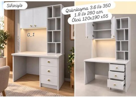Sifarişlə istehsal olunan funksional yazı/kompüter masası. Ölçü: 120 — Dolab Taxt Çarpayı Mebel Fabriki ✨Əfsanə.x — Kompyuter masaları və kreslolar