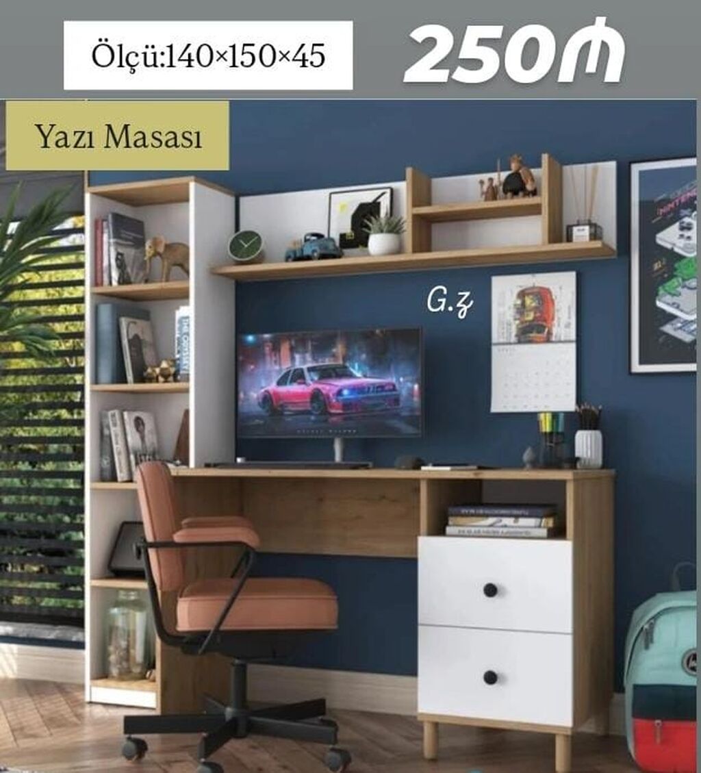 Yazı masası və tualet masası modelləri 1) Yazı masası – 180₼ - Ümumi — Kompüter masaları və kresloları, Bakı (6)