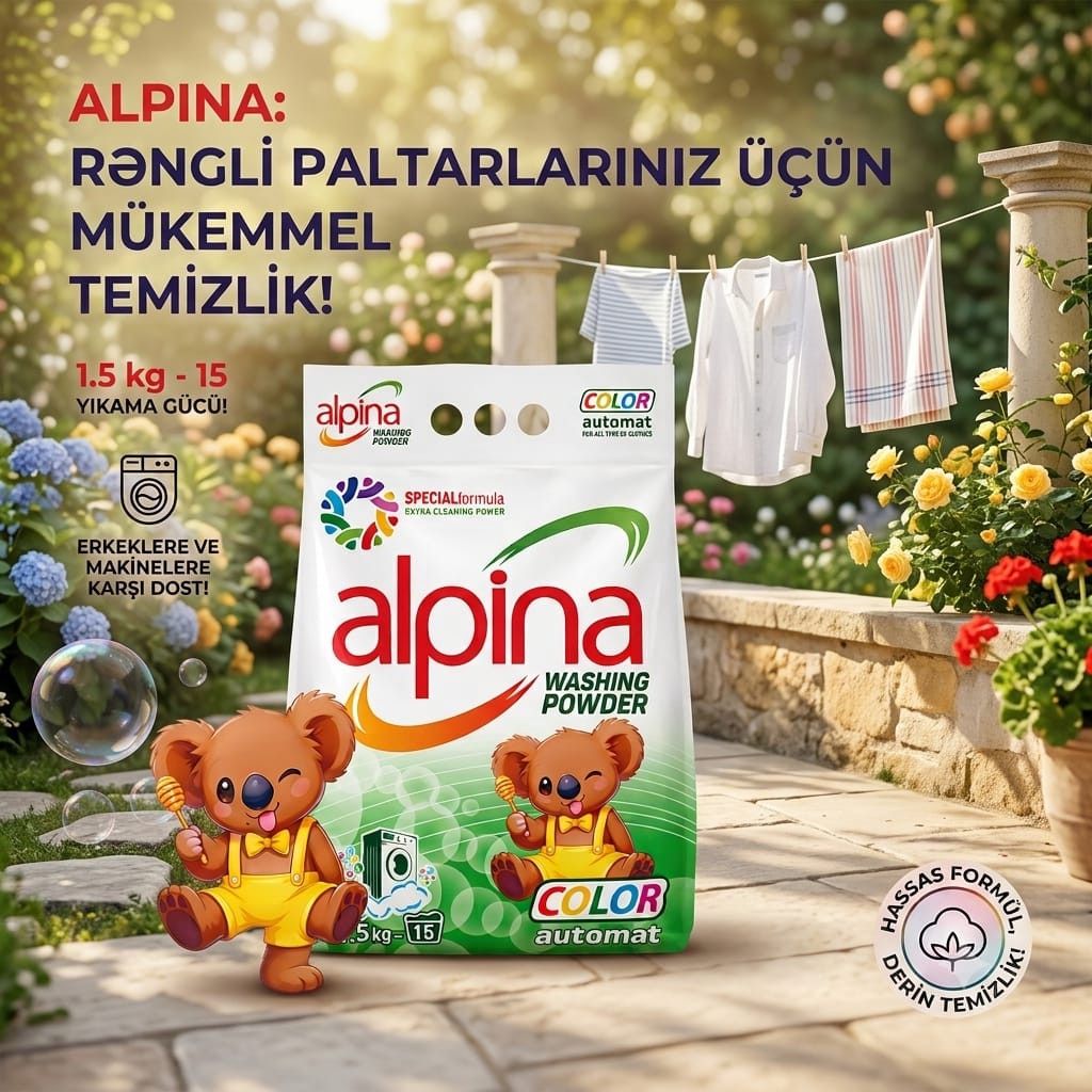Yuyucu toz Alpina, rəngli paltarlar üçün, avtomat, 1.5 kq — Mallar, Bakı (2)
