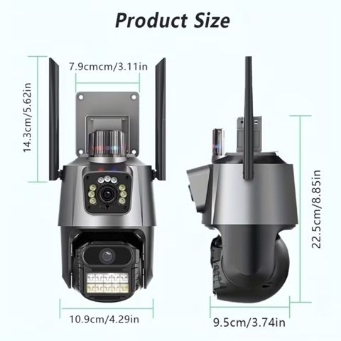 İki Linzalı 6MP Wi‑Fi PTZ Təhlükəsizlik Kamerası - 2 linza, 2 ekran — Elektronik