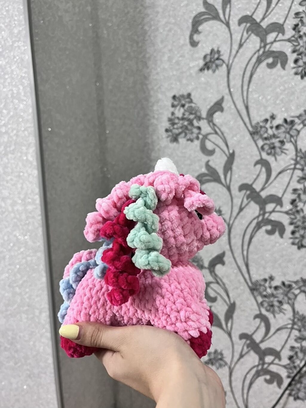 Əl işi toxunma oyuncağ – Pembe yunicorn - Material: çox yumşaq, plyuş — Yumşaq oyuncaqlar, Digah (3)