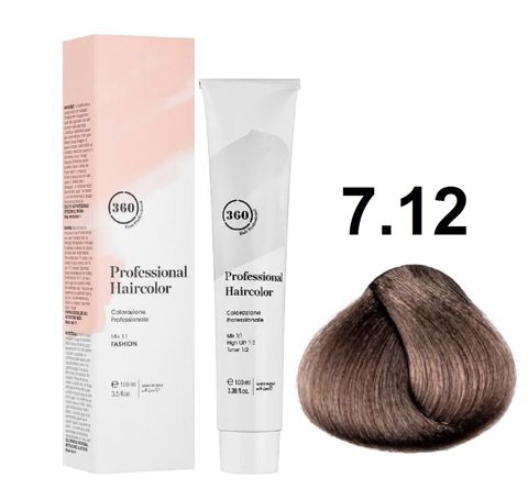 Saç boyası 360 Hair Professional 7.12 Kül‑bənövşəyi sarışın 100 ml — Bakı
