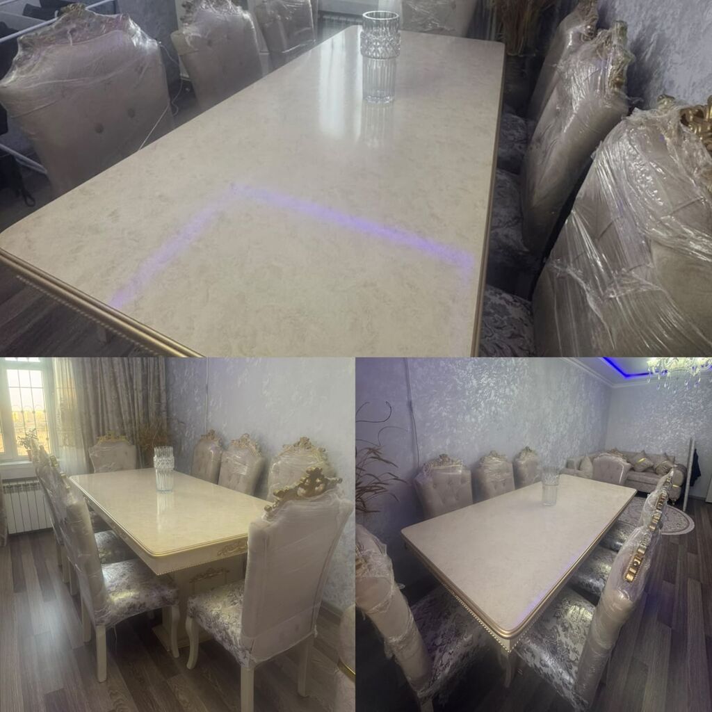 Qonaq otağı üçün, İşlənmiş, Açılmayan, Dördbucaq masa, 8 stul — Masalar və stullar, Digah