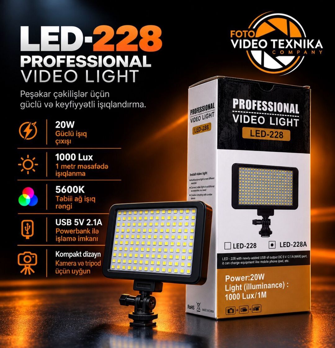 LED-228 Professional Video Light — Foto və video texnikası, Bakı