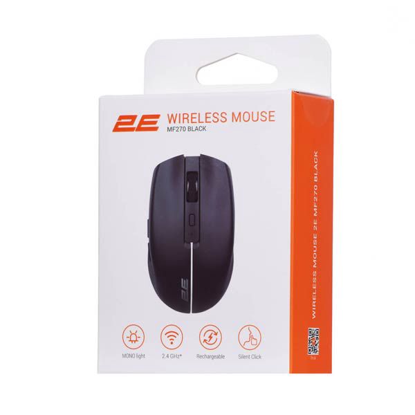 2E MF270 Silent Rechargeable Wireless Black Mouse — Mallar, Bakı