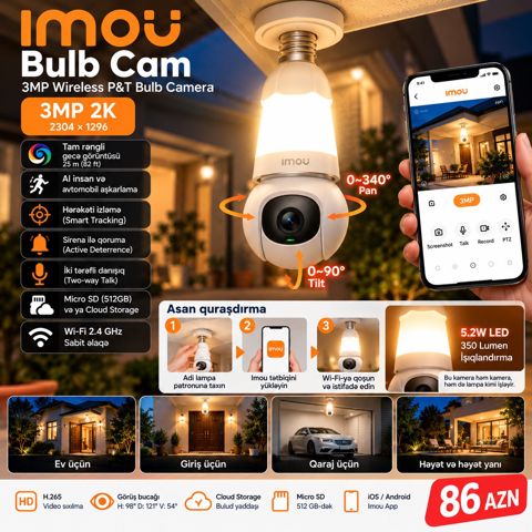 Imou Bulb Cam 3MP – WiFi Lampa Kamera — Bakı