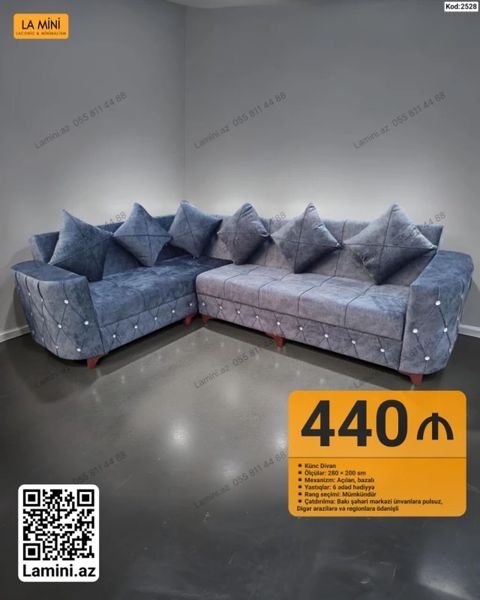 Künc divan – Kod: 2528 - Ölçülər: 280 200 sm - Mexanizm: Açılan — Bakı