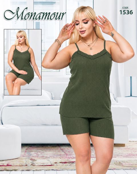 Qadınlar üçün şortlu pijama dəsti 2365970, yaşıl, pambıq, ölçü 4XL — Bakı