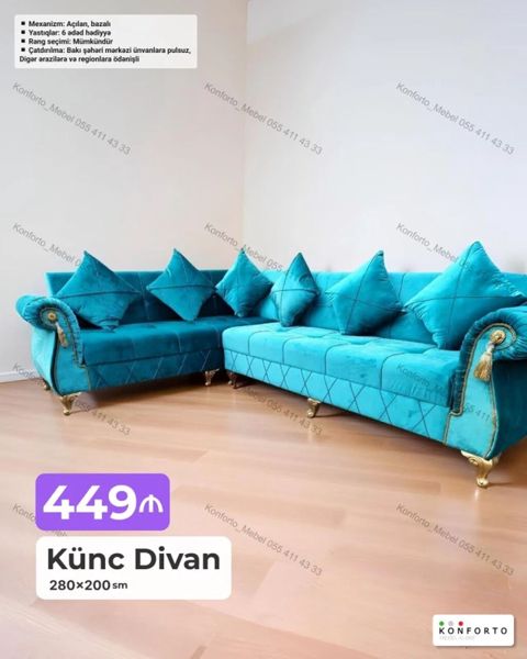 Künc Divan – 280×200 sm Xüsusiyyətlər: - Mexanizm: açılan, bazalı — Bakı